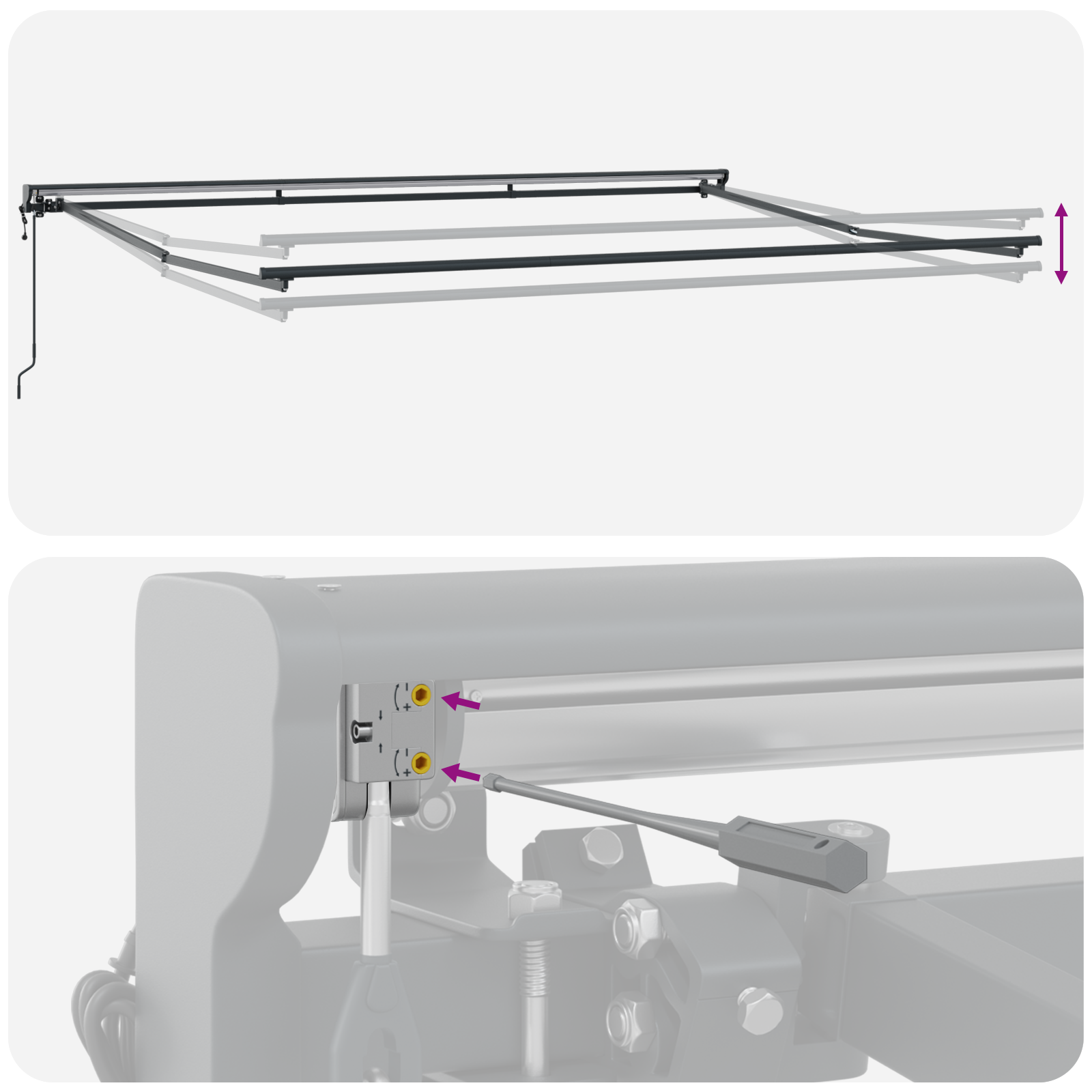 Elektromos fél-csukott napernyő keret, behúzható fém