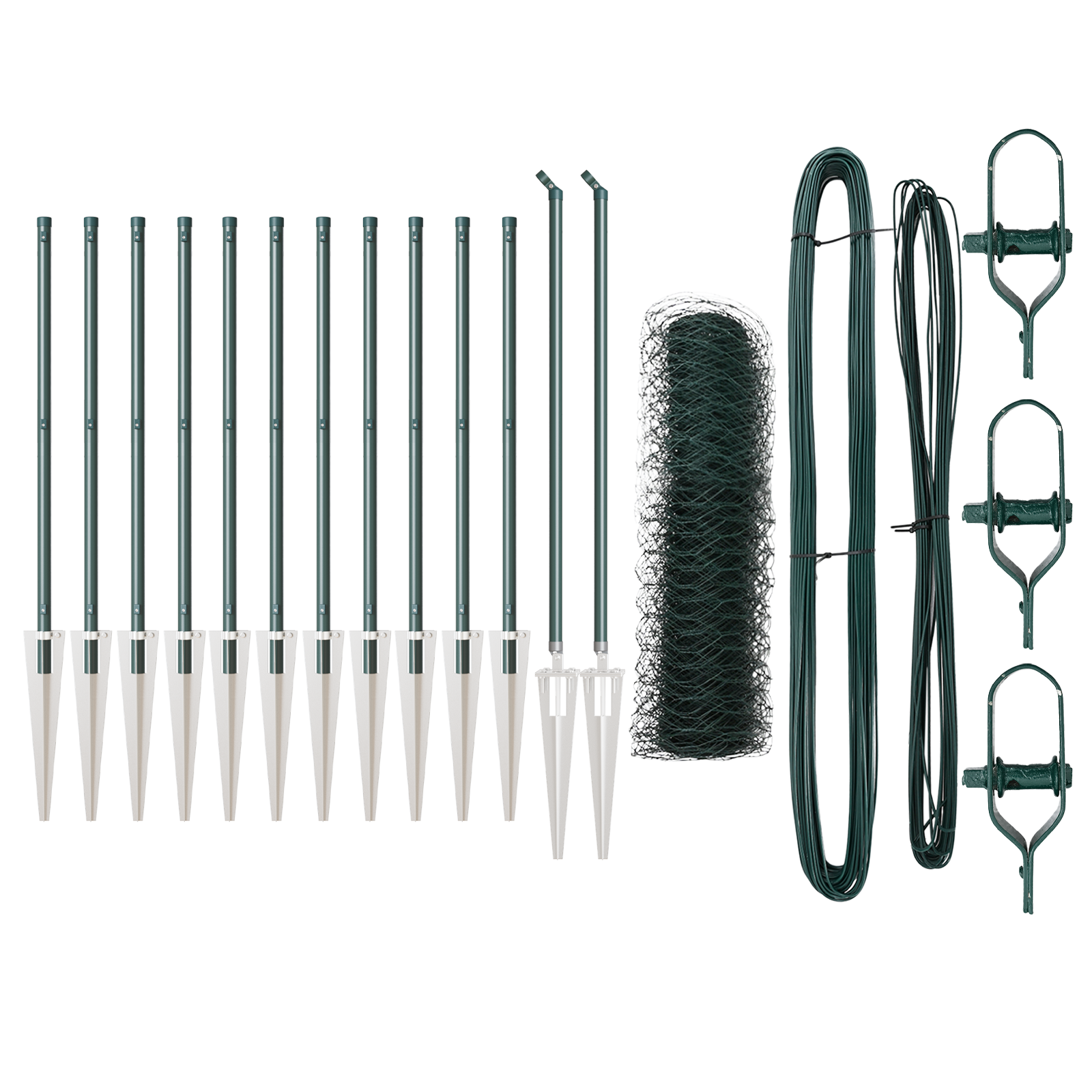 Hatszögletű kerítés zöld 0,8x25 m acél, kerítés posztok horgonyokkal 13 db ø32 mm 100 cm horganyzott acél