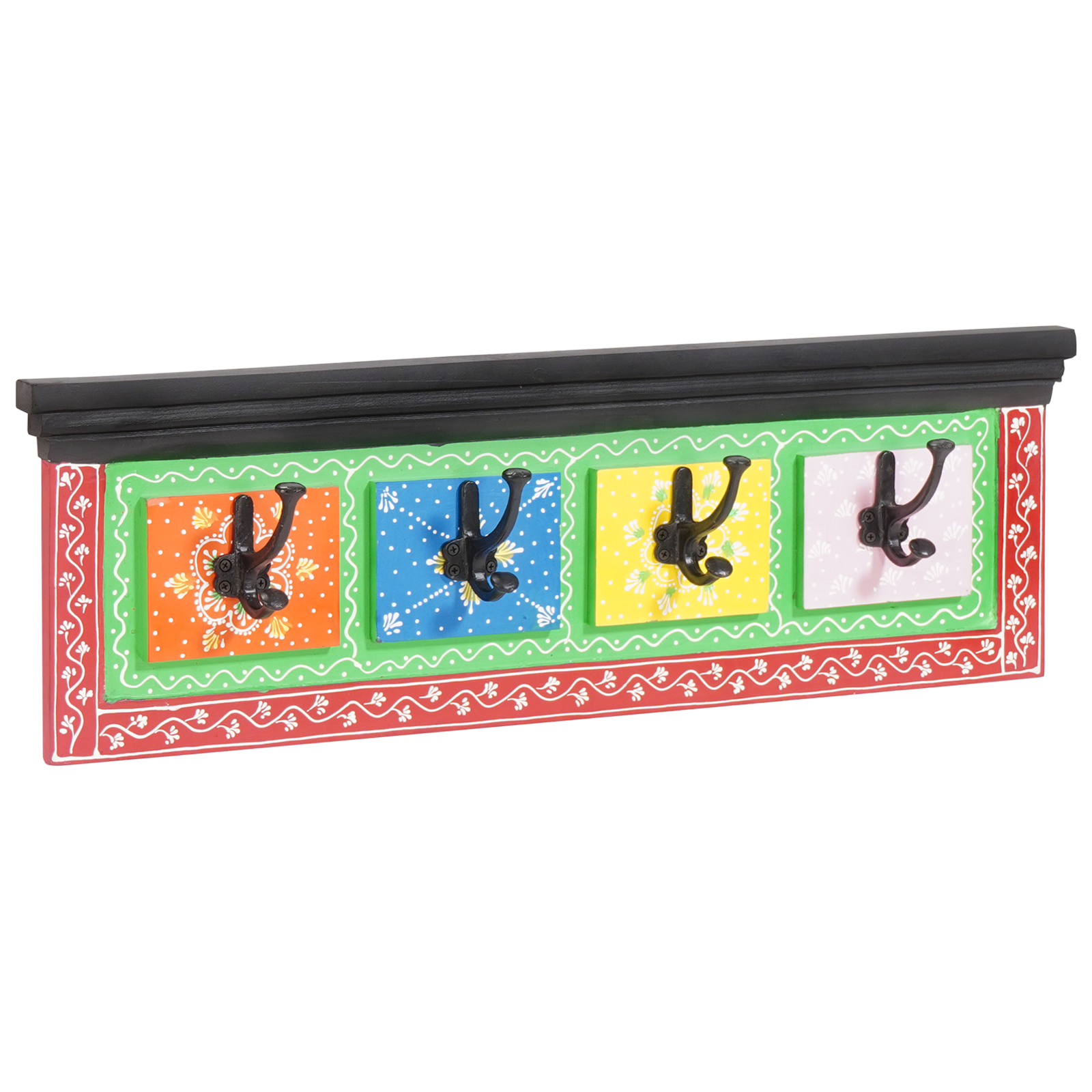 Falra akasztható kabátakasztó 4 akasztóval 80x25x2 cm szilárd fa mangó és mdf