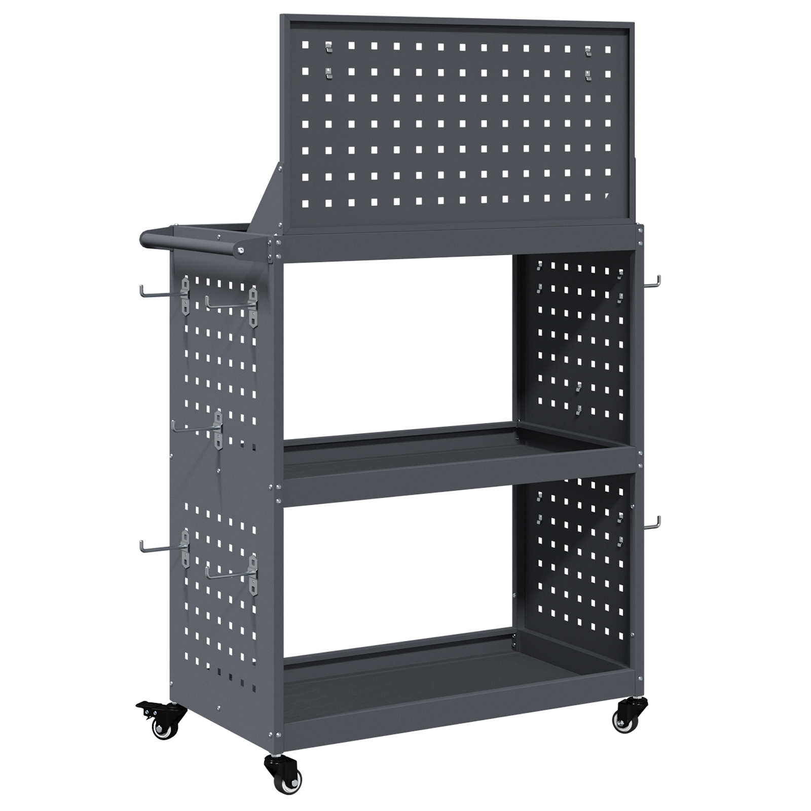 Eszköz kocsi polcokkal kerékkel tárolóval antracit 65 x 35 x 111 cm porszórt acél