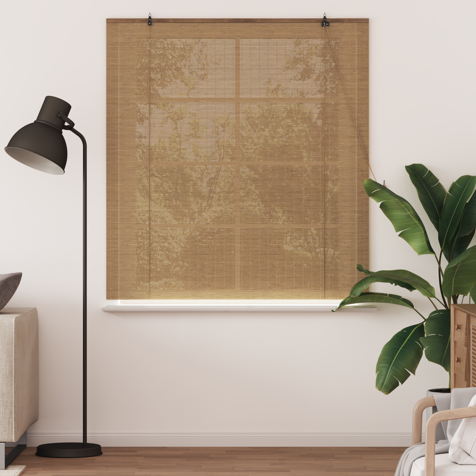 Ablak függönyök & árnyékolók világos barna 150 x 160 cm bambusz