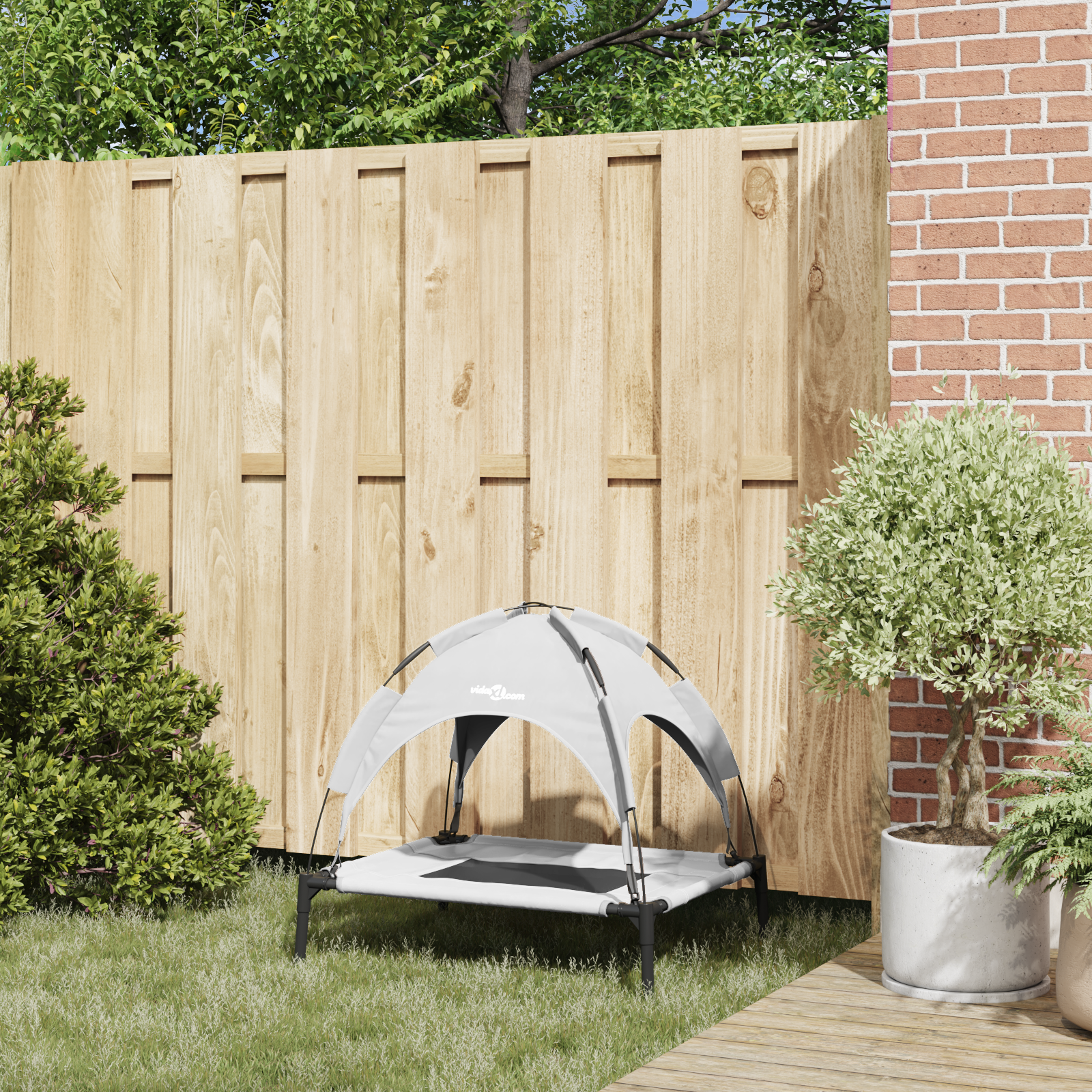 Emelt kutyafekhely levehető tetővel ezüst szürke m acél