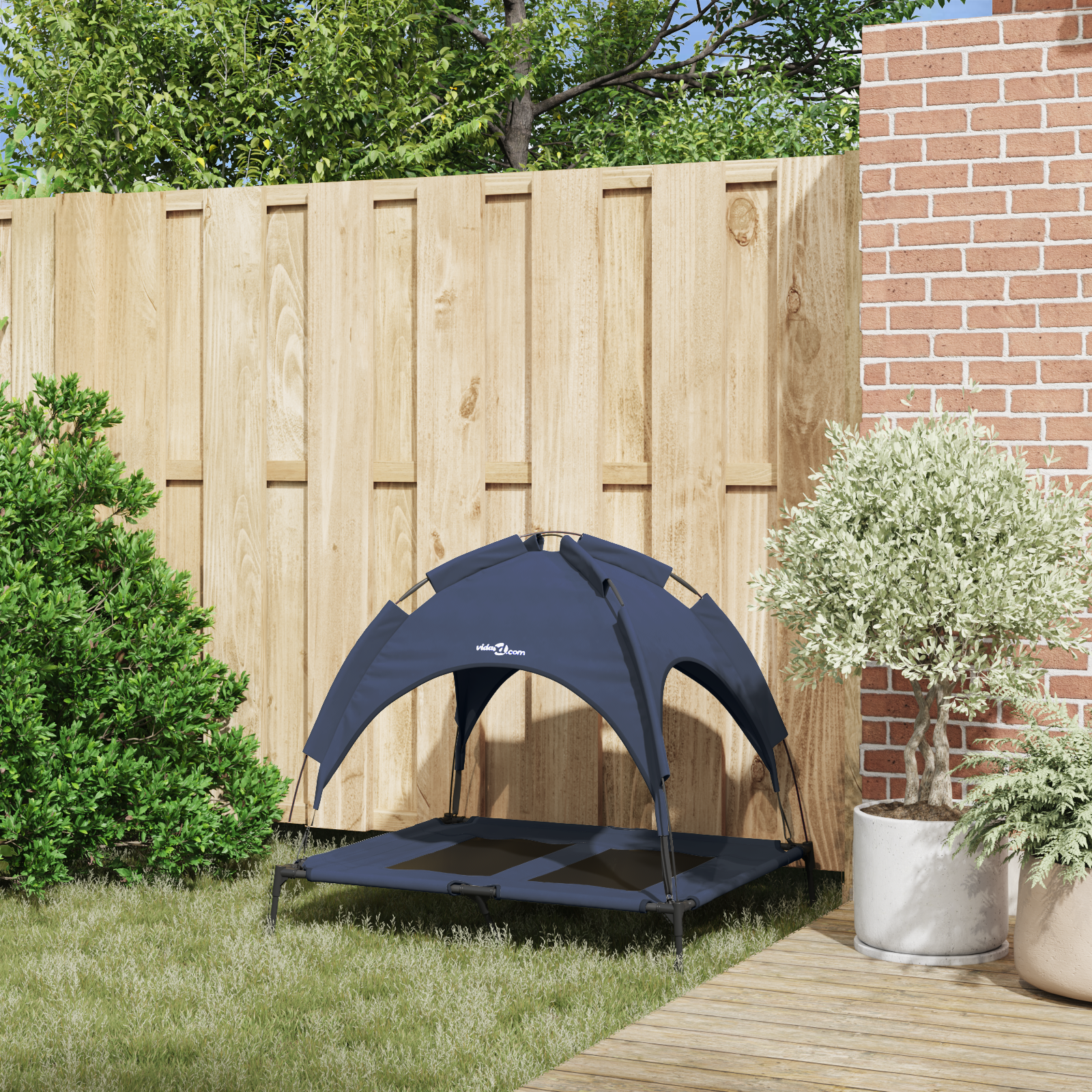 Emelt kutyaágy levehető tetővel tengerészkék l acél