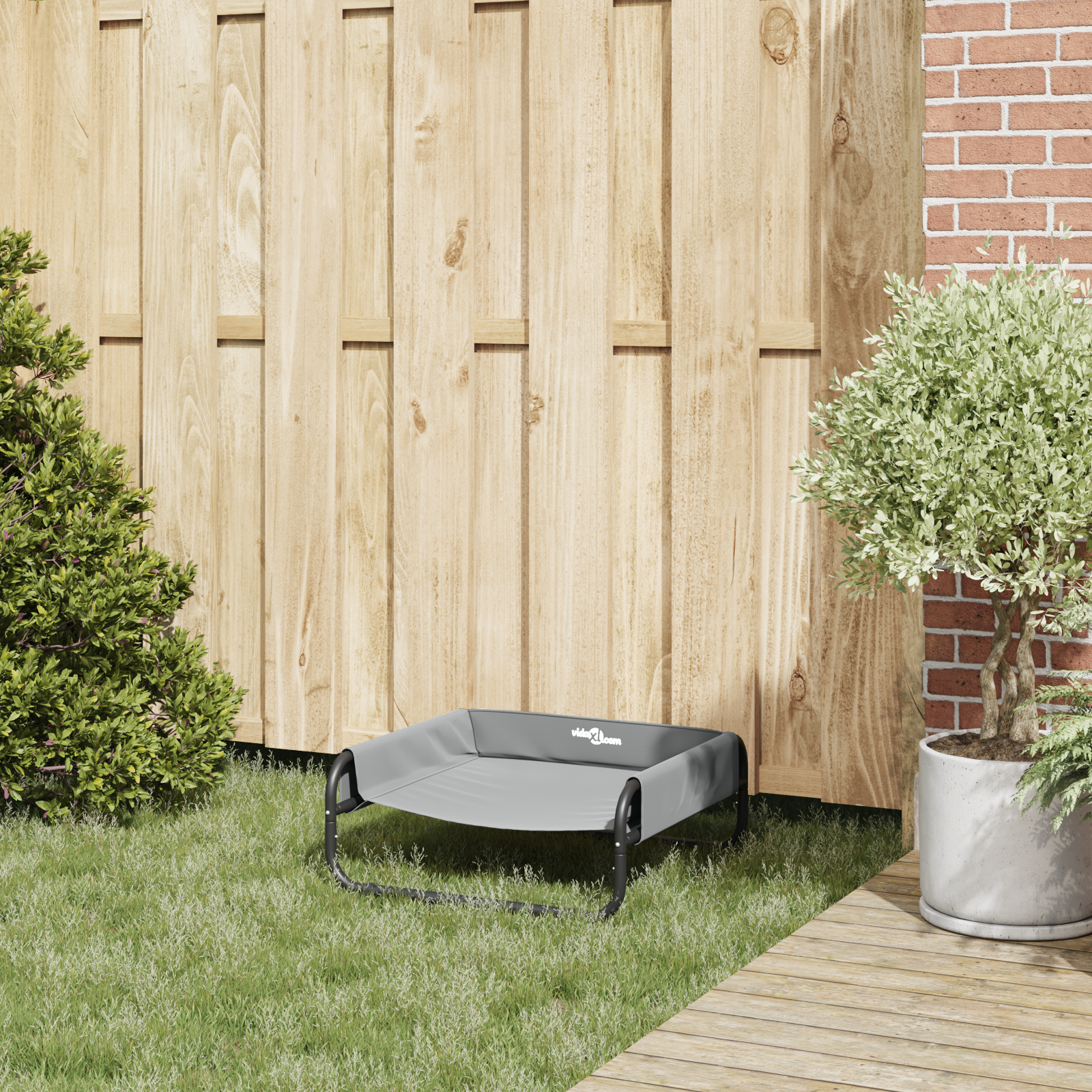 Emelt kutyaágy világosszürke s oxford szövet és fém