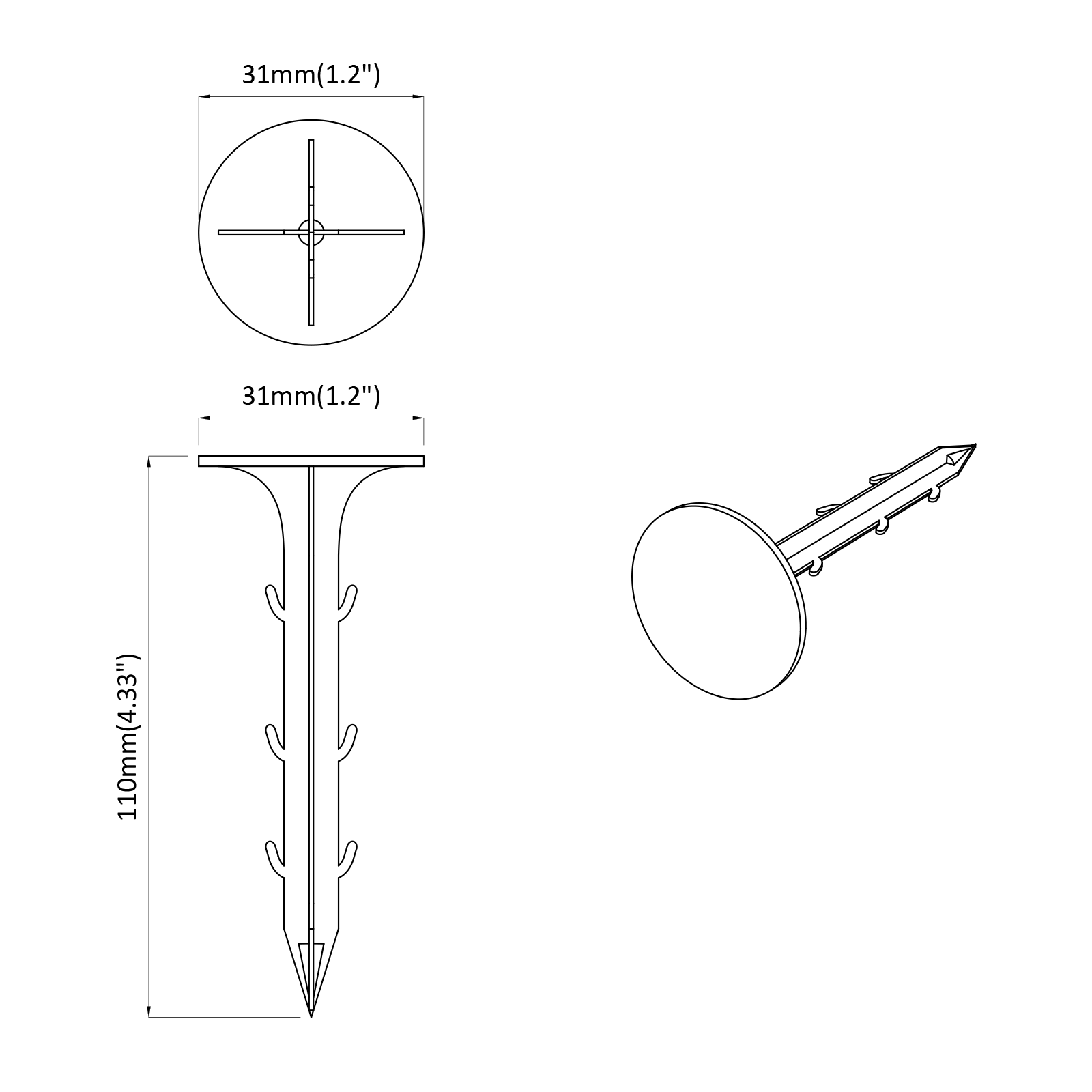 Műanyag tüskék 100 pcs fekete 3 x 11 cm műanyag