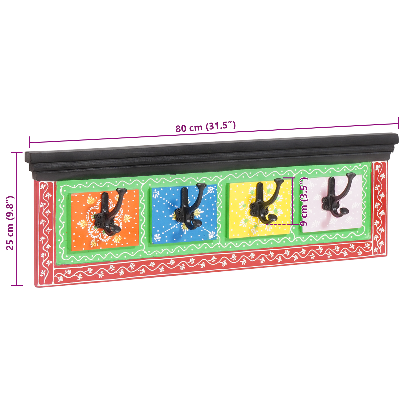 Falra akasztható kabátakasztó 4 akasztóval 80x25x2 cm szilárd fa mangó és mdf