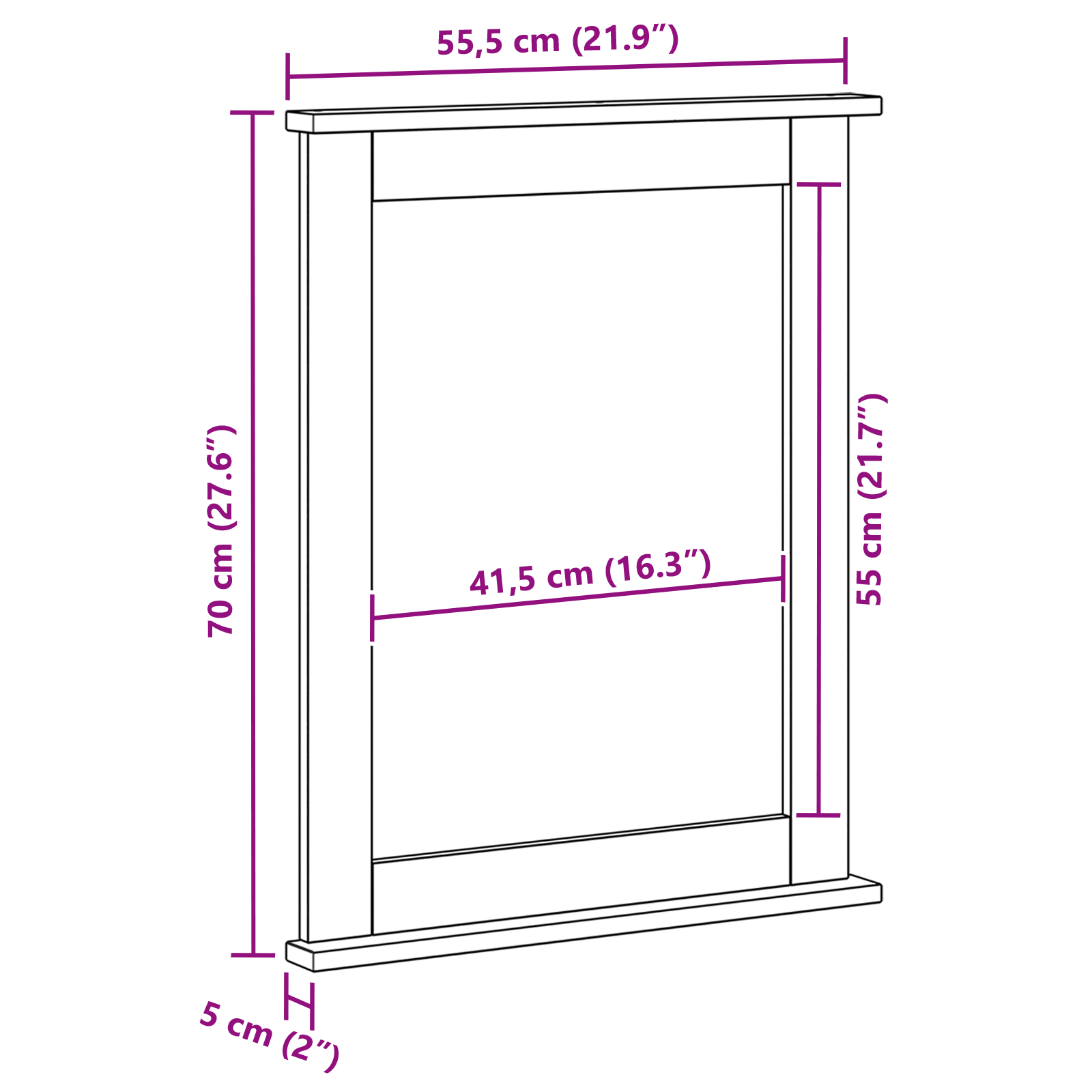 Tükör tükörrel mézbarna 55.5 x 5 x 70 cm tömör fenyőfa