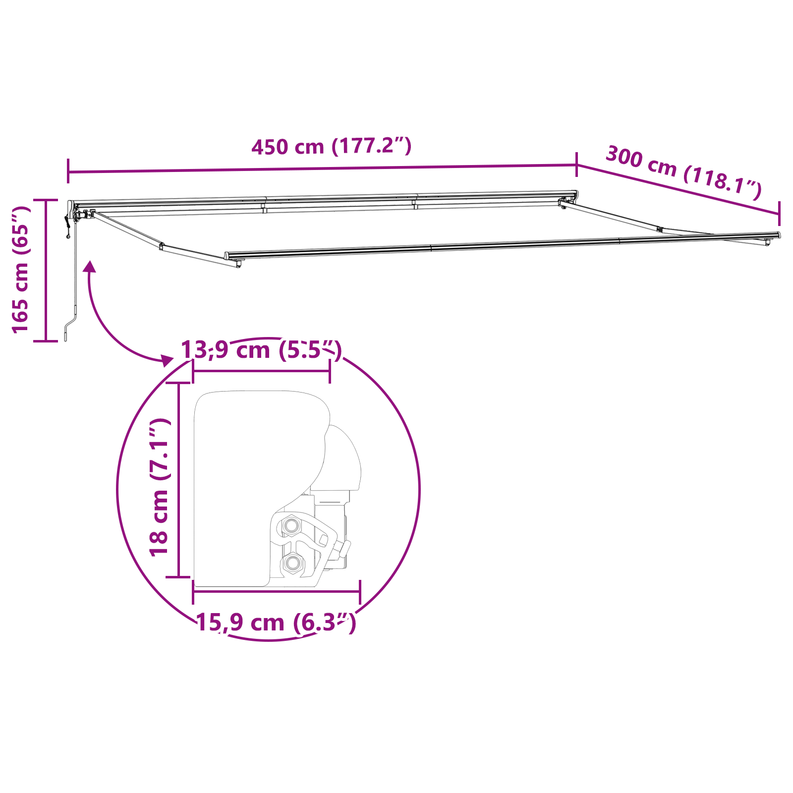 Elektromos fél-csukott napernyő keret, behúzható fém