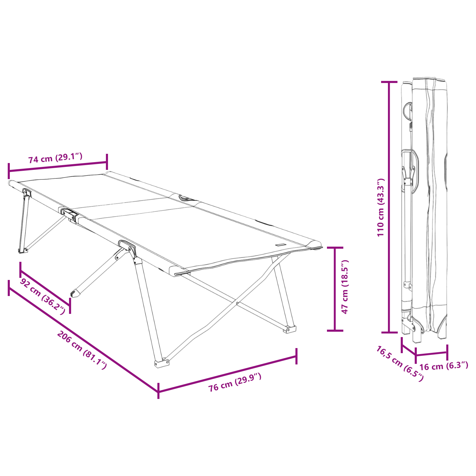 Összecsukható napágak hordtáskával 2 db kék 600d oxford szövet