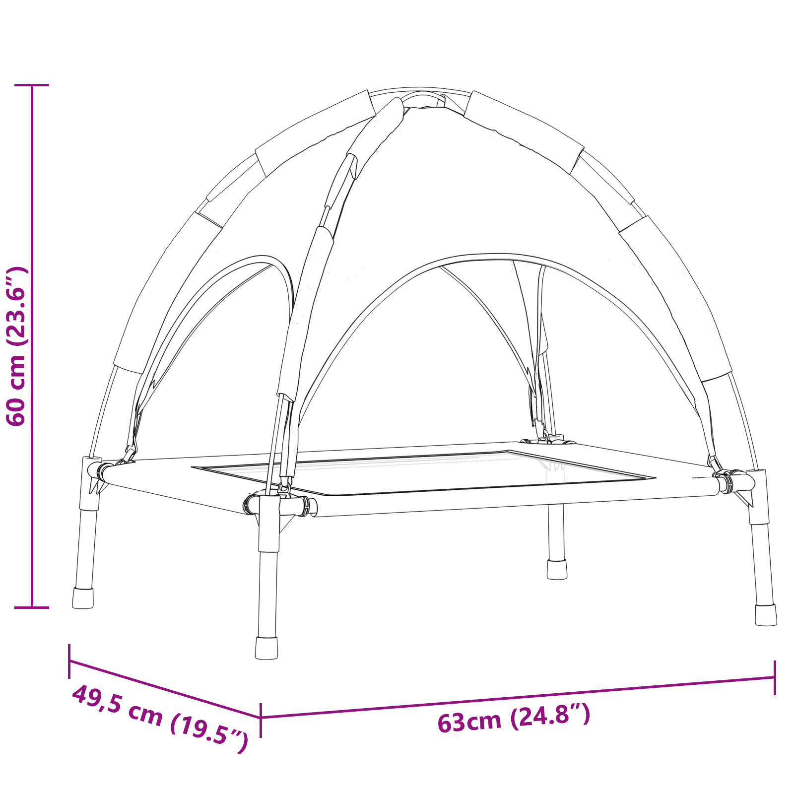 Emelt kutyaágy levehető tetővel barna acél