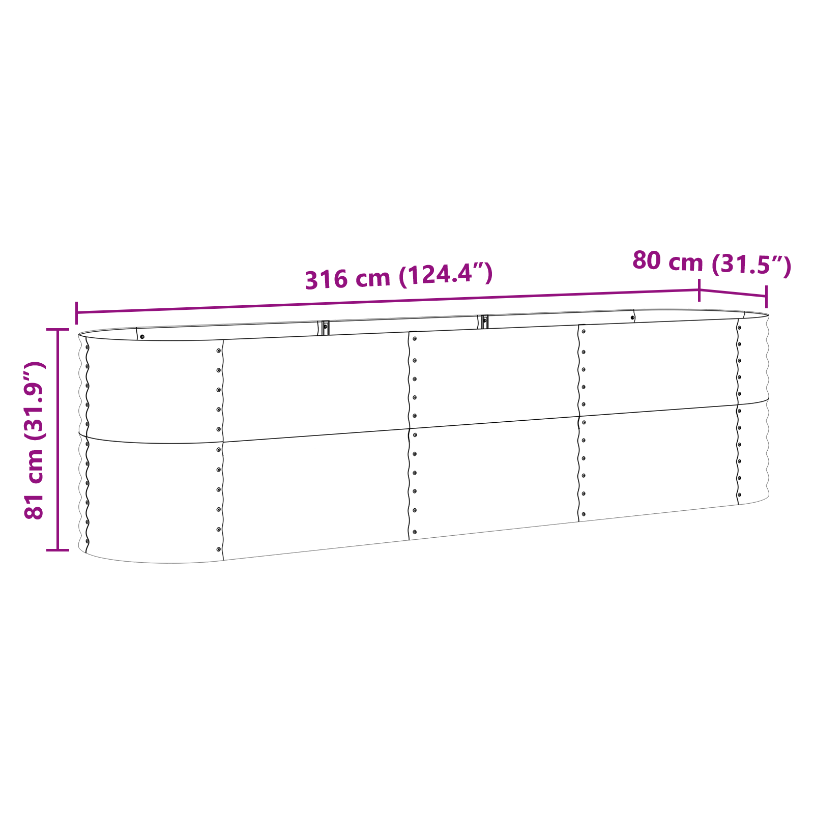 Emelt ágyás virágcserép fából készült hatás fém 320 x 80 x 81 cm