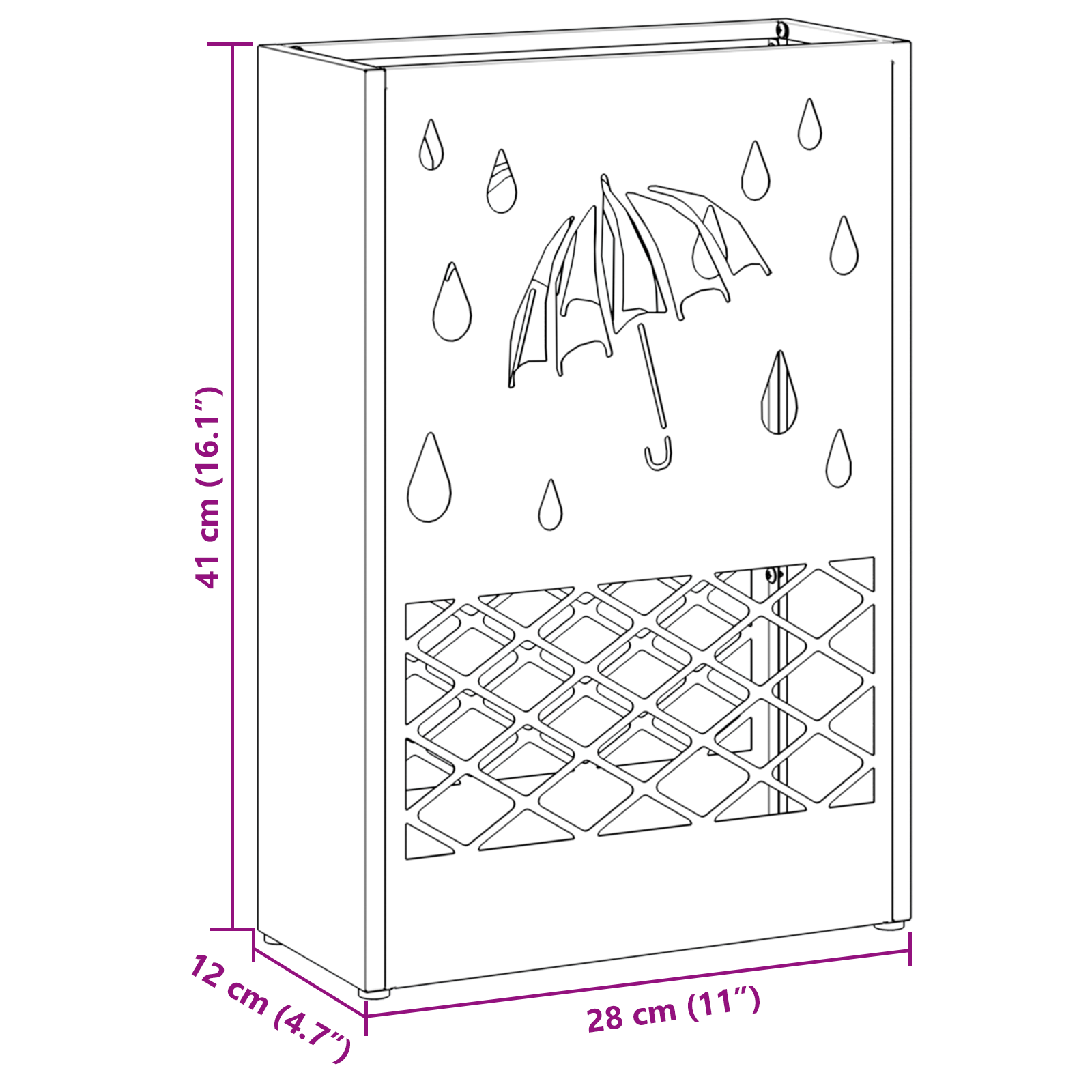 Esernyőtartó fekete fém közepes esernyőtartó négyszögletes