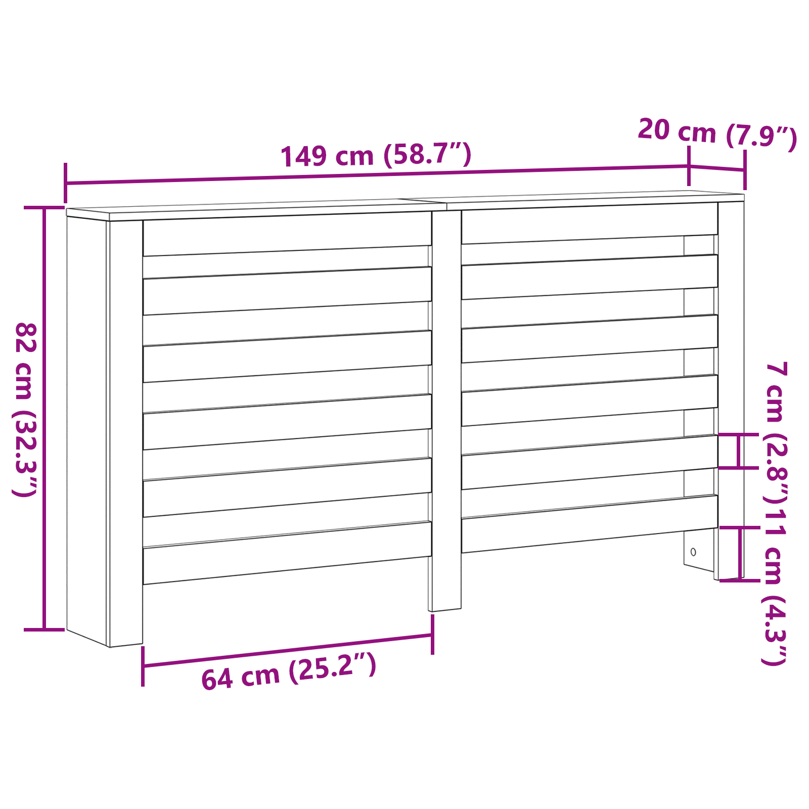 Radiátor burkolat fekete tölgy 149x20x82 cm mérnöki fa