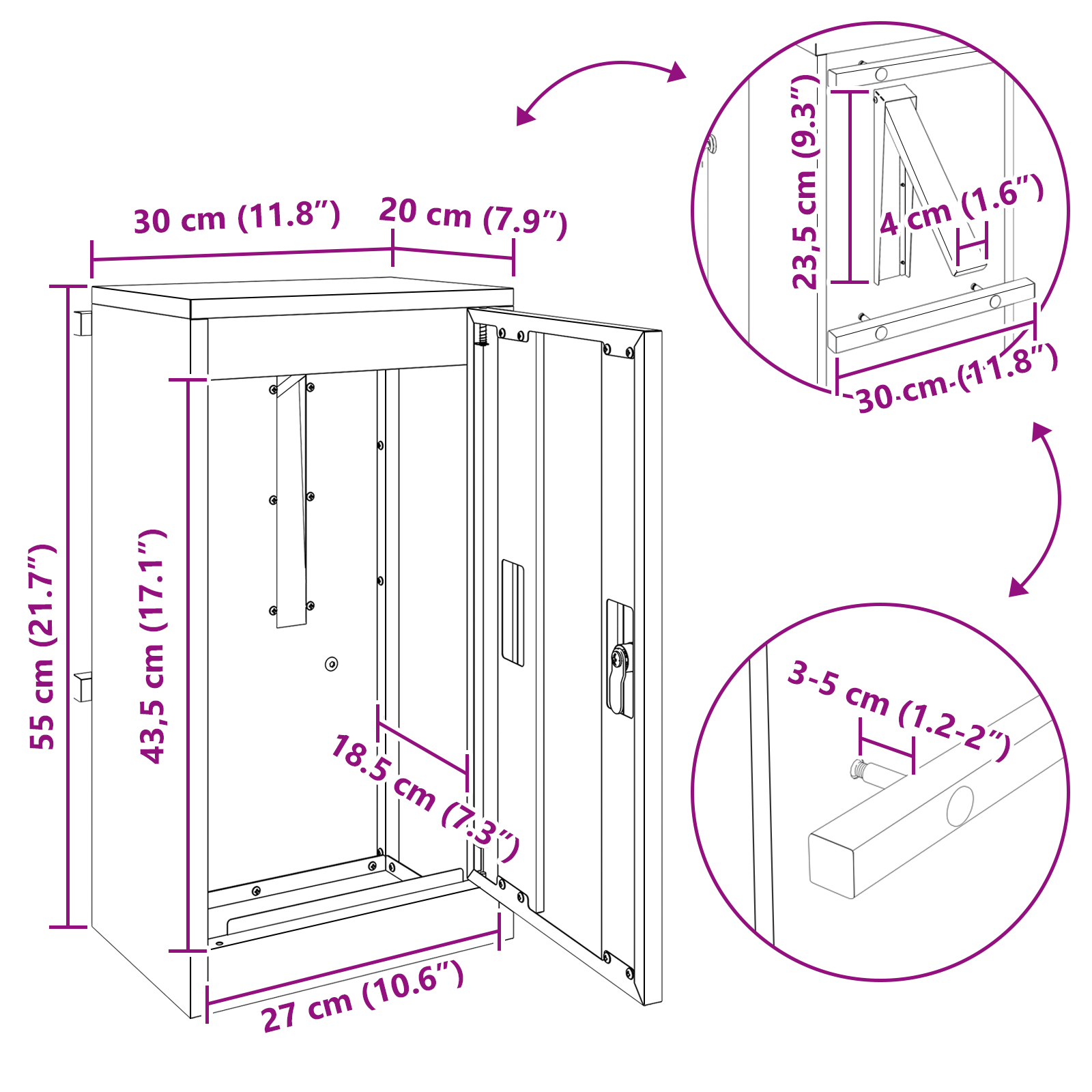 Postaláda oliva zöld 30 x 23 x 55 cm acél