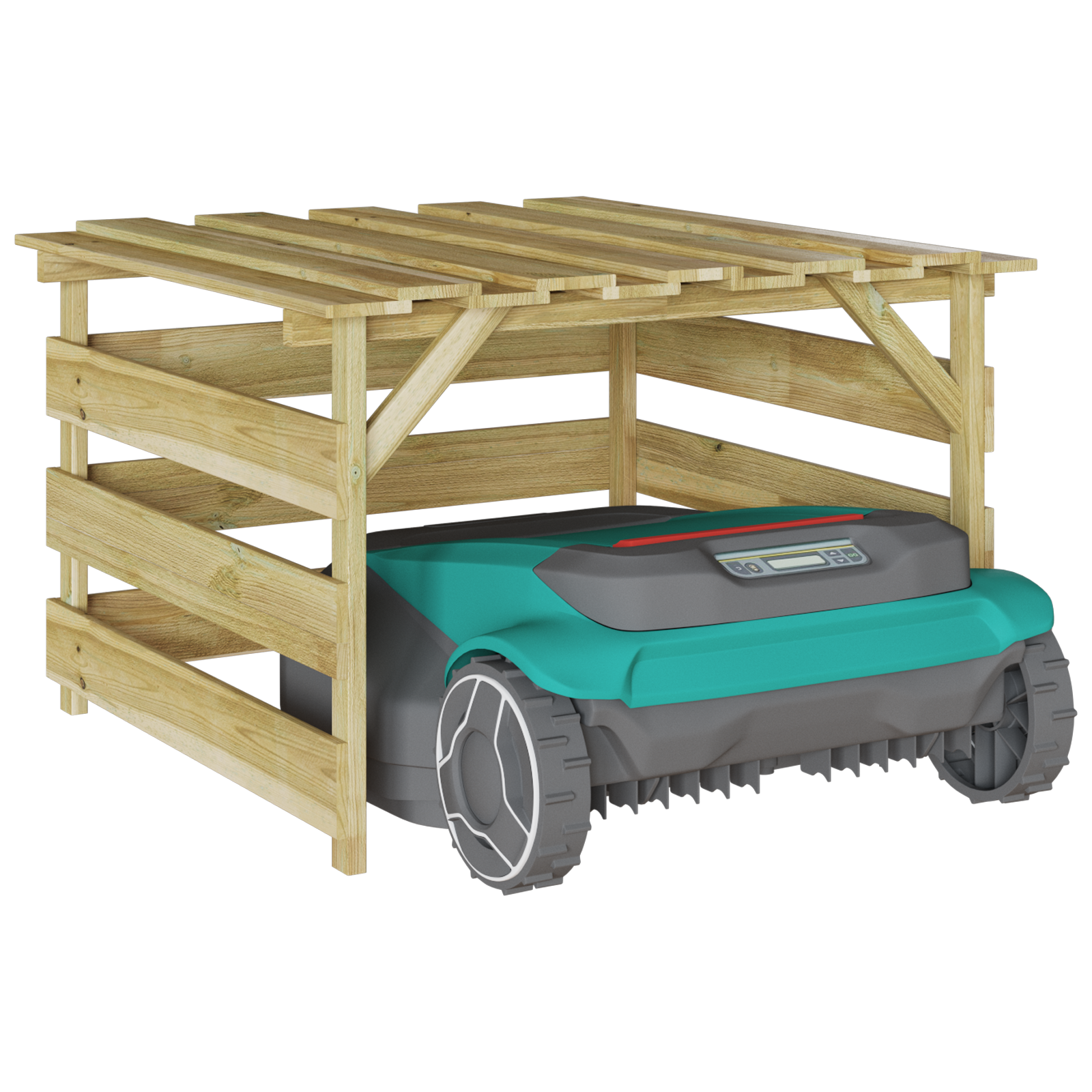 Robotos fűnyíró garázs impregnált fa fenyő