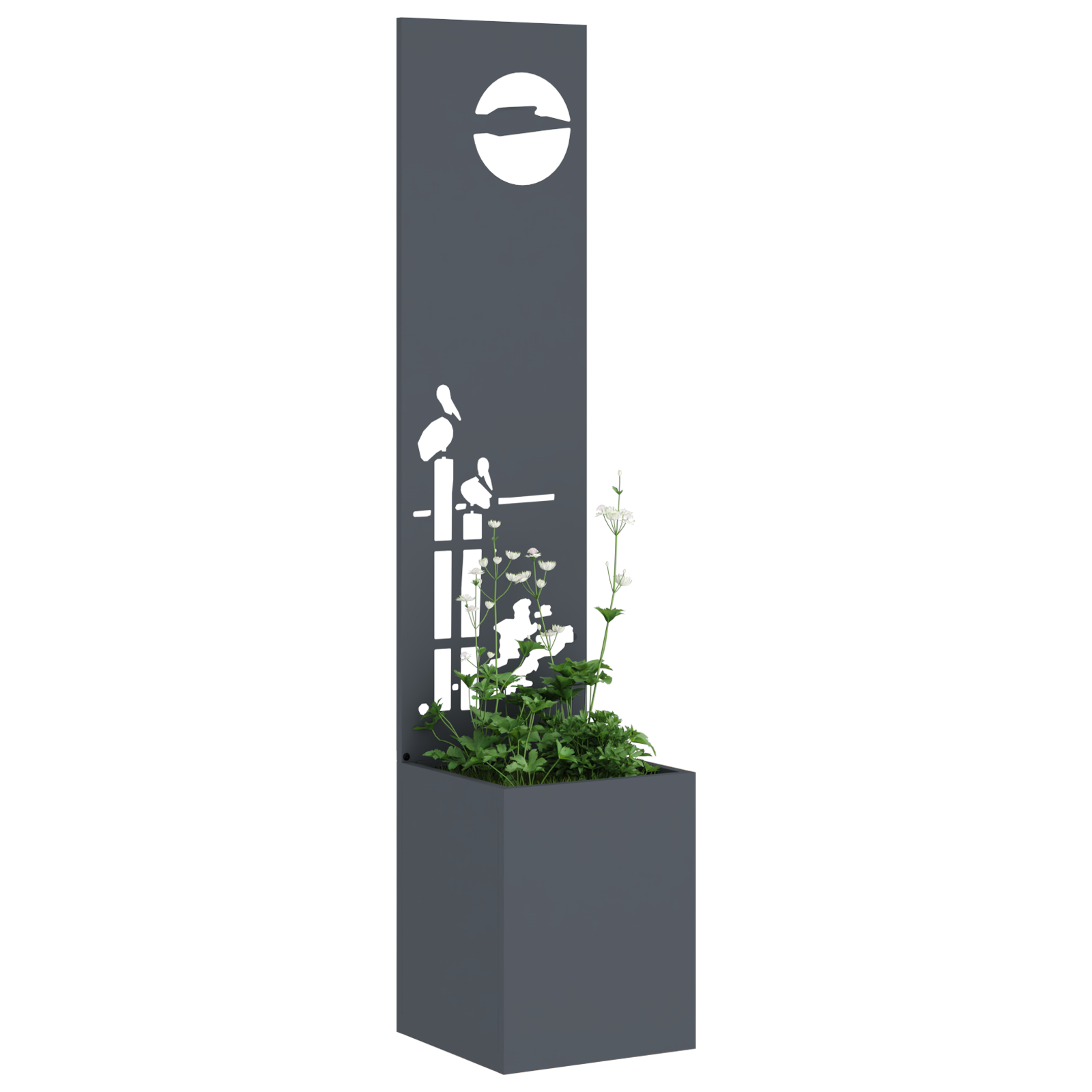 Kerti cserepes növény tartó dekoratív panellel antracit